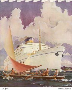 Lurline cruise ship greeted by outriggers is part of the 澳博体育app下载 Vintage Art collection.